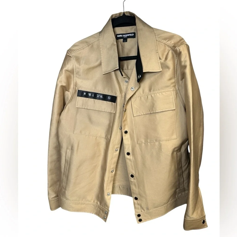 KARL LAGERFELD MENS Trill Trucker Jacket Shirt Shacket Snap up Sz L